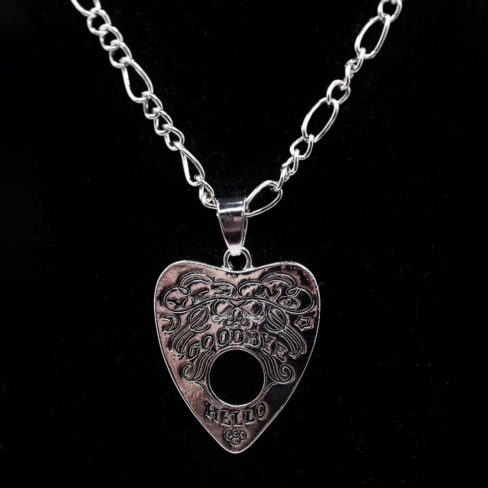 Handmade Silvertone "Hello, Good-bye" Ouija Planchette Necklace, New